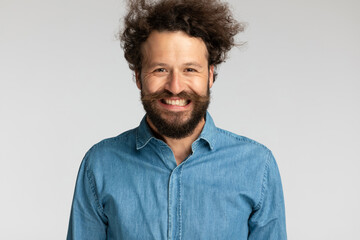 Sticker - happy young man with moustache and beard being excited and smiling