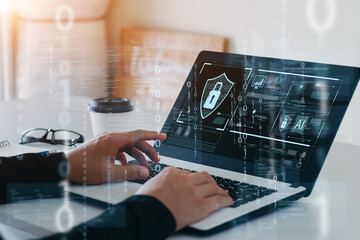 concept of cyber security, information security and encryption, secure access to user's personal inf