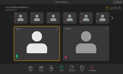flat vector illustration of video conference app layout. perfect for design element of webinar, vide