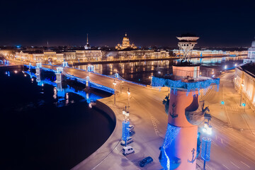 Wall Mural - Saint Petersburg in Christmas. New year in Russia. Top view on a holiday in Petersburg. Sights Of Petersburg. The city is decorated for Christmas. Top view of the festive city. Vasilievsky island.