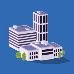 Wall Mural - three isometric buildings scene