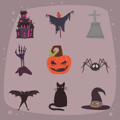 Wall Mural - nine halloween celebration icons