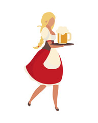 Wall Mural - Blonde woman wearing barmaid dress semi flat color vector character. Walking figure. Full body person on white. Beer girl isolated modern cartoon style illustration for graphic design and animation