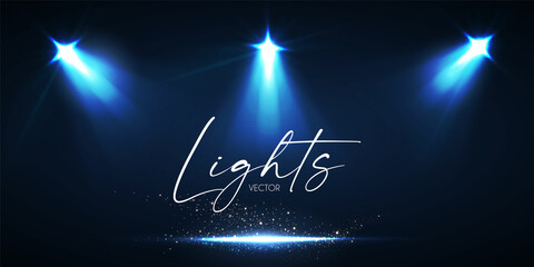 Wall Mural - shining spotlights and empty scene. glittering abstract background.