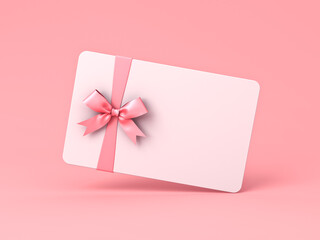 Aufkleber - White gift card with pink ribbon bow isolated on pink pastel color background with shadow minimal concept 3D rendering