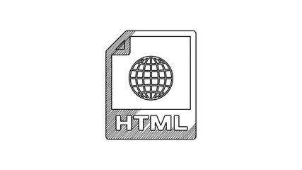 Black line HTML file document. Download html button icon isolated on white background. HTML file symbol. Markup language symbol. 4K Video motion graphic animation