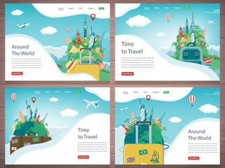 Wall Mural - Travel and Tourism template with famous landmarks and travel stuff. Vector