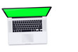© Diego - Notebook green screen on white background. Chroma Key. Top view.