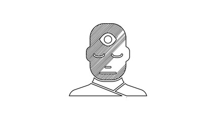 Poster - Black line Man with third eye icon isolated on white background. The concept of meditation, vision of energy, aura. 4K Video motion graphic animation