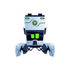 Poster - Futuristic ai robot with big display and folding legs with grabs isolated realistic icon. Vector artificial intelligence futuristic electronic machine. Robot cartoon character with flexible parts