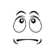 Disbelief emoticon expression, distrusted sad mood face isolated icon. Vector uninterested or disinterested incurious emoji not expressing any facial emotion. Apathetic emoticon with indifferent face.