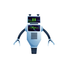 Poster - Robot with two grabs on hands, moving on one wheel isolated futuristic character. Vector friendly bot, modern kids toy, loader ai machine helper. Single wheeled artificial intelligence electronic bot