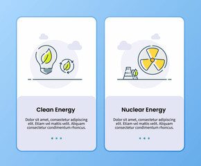 Wall Mural - clean energy and nuclear energy onboarding template for mobile ui app design modern flat style vector design illustration
