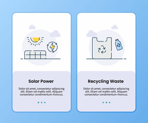 Wall Mural - solar power and recycling waste onboarding template for mobile ui app design modern flat style