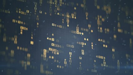 HEX digital data code. Futuristic information technologies or computer science concept. Seamless loop 3D render animation with DOF