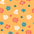 © Anastasiia Kulakova - A simple pattern with little motley flowers on a yellow background. Floral seamless illustration for wallpaper, wrapping paper, surface design