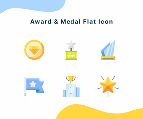 Wall Mural - award and medal flat icon collection modern cartoon color isolated background