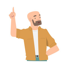 Sticker - Bearded Man Character Pointing with Index Finger as Hand Gesture Vector Illustration