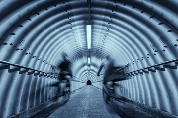 Poster - biker riding on bicycle in tunnel