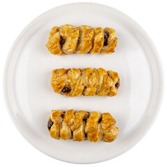 Poster - Top view of a cookie with a jam inside served on a white plate isolated on a white background