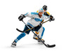 Two professional hockey players on ice. Fight for the puck. Sports emotions. Isolated on a white background