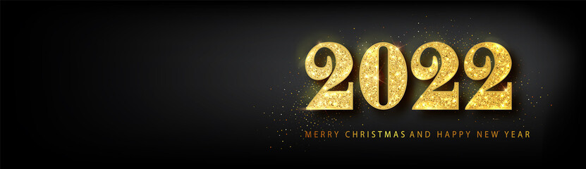 Wall Mural - Happy new year 2022 banner.Golden Vector luxury text 2022 Happy new year. Gold Festive Numbers Design. Happy New Year Banner with 2022 Numbers.