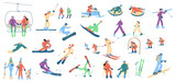 Fototapeta Dinusie - Adult and child skiers, snowboarders and tubing people