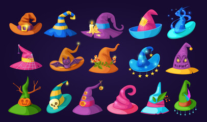 Wizard Halloween magic hat, old hat witch. Magic accessories for witches and witchcraft, for the mystical rituals of the sorceress.