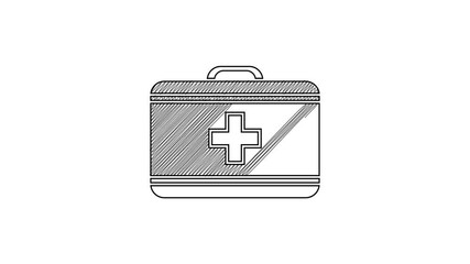 Sticker - Black line First aid kit icon isolated on white background. Medical box with cross. Medical equipment for emergency. Healthcare concept. 4K Video motion graphic animation