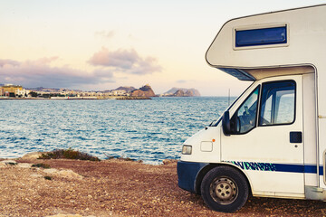 Sticker - Motor home on sea shore, Spain