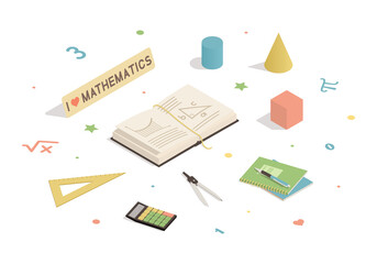 Isometric mathematics set with accessories isolated