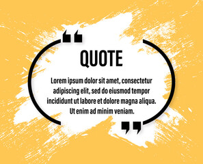 Modern minimal black frame for your text with jogs. Quote, information, remark, speech. Black on a yellow background with shadow and brush strokes.