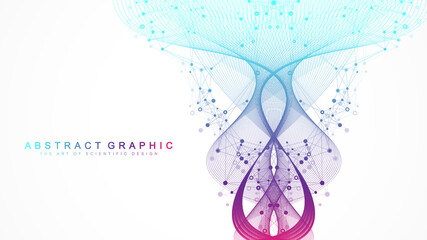 Wall Mural - digits abstract background with connected line and dots, wave flow. digital neural networks. network