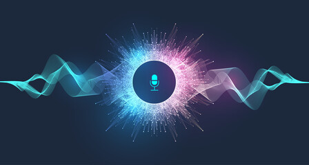 Voice assistant concept. Voice and sound recognition equalizer wave flow background. Personal assistant and voice recognition concept gradient. Vector sound wave vector illustration