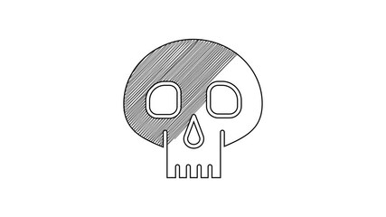 Poster - Black line Skull icon isolated on white background. 4K Video motion graphic animation