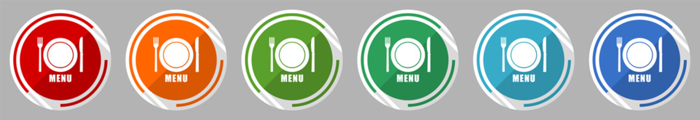Aufkleber - Menu icon set, vector illustration in 6 colors options for webdesign and mobile applications, flat design symbol