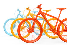 Group Of Colorful Bicycles. 3D Rendering
