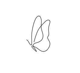 Wall Mural - Vector isolated tiny one line butterfly drawing. Simple minimal butterfly line tattoo icon logotype 