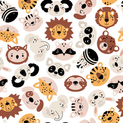 Wall Mural - Seamless animal face pattern