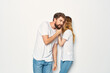 © SHOTPRIME STUDIO - cheerful young couple communication friendship casual clothes light background
