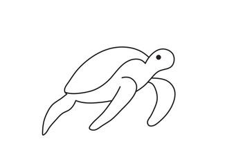 Wall Mural - Vector isolated cute cartoon simple turtle drawing. Colorless one line contour tiny baby turtle outline sketch. 