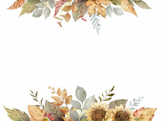 Wall Mural - watercolor vector fall banner with sunflower, leaves and branches.
