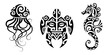 Set of tattoo sketch maori style. Sea animals. Turtle, seahorse, jellyfish. 
