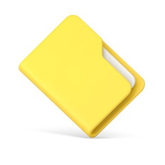 Wall Mural - Office yellow folder with papers 3d icon. Closed plastic file with documentation