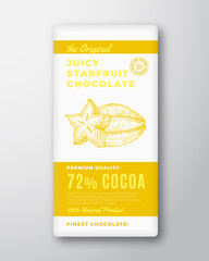 Wall Mural - The Original Finest Chocolate Abstract Vector Packaging Design Label. Modern Typography and Hand Drawn Starfruit Fruit Sketch Silhouette Background Layout. Isolated
