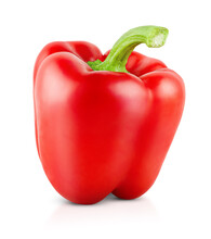 One Whole Red Bell Pepper On Isolated White Background