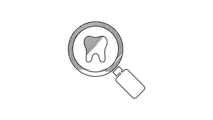 Poster - Black line Dental search icon isolated on white background. Tooth symbol for dentistry clinic or dentist medical center. 4K Video motion graphic animation