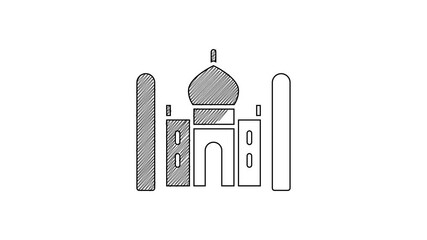 Sticker - Black line Taj Mahal mausoleum in Agra, Indiaicon isolated on white background. 4K Video motion graphic animation