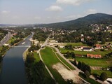 Fototapeta Miasto - Myślenice latem z lotu ptaka/Aerial view of Myslenice town in summer, Lesser Poland, Poland