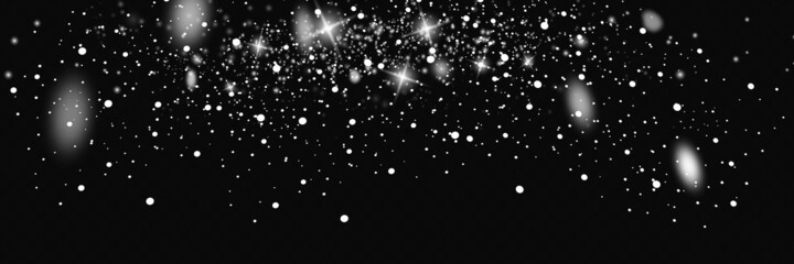 Wall Mural - Snowfall, snowflakes in different shapes and forms. Snowflakes, snow background. Christmas snow for the new year.